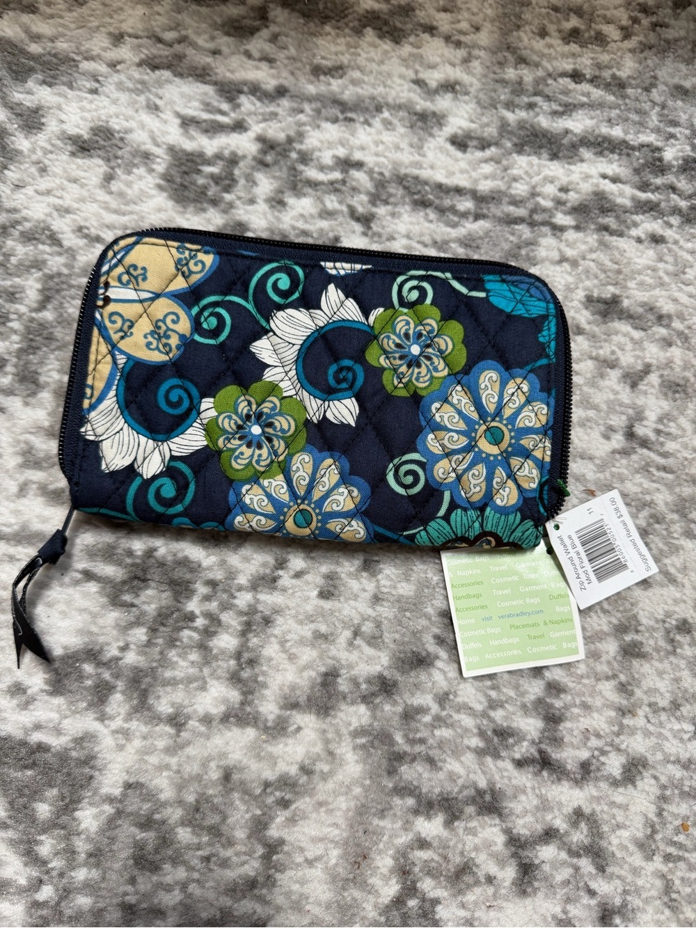 Vera Bradley Navy Quilted Floral Zip Wallet